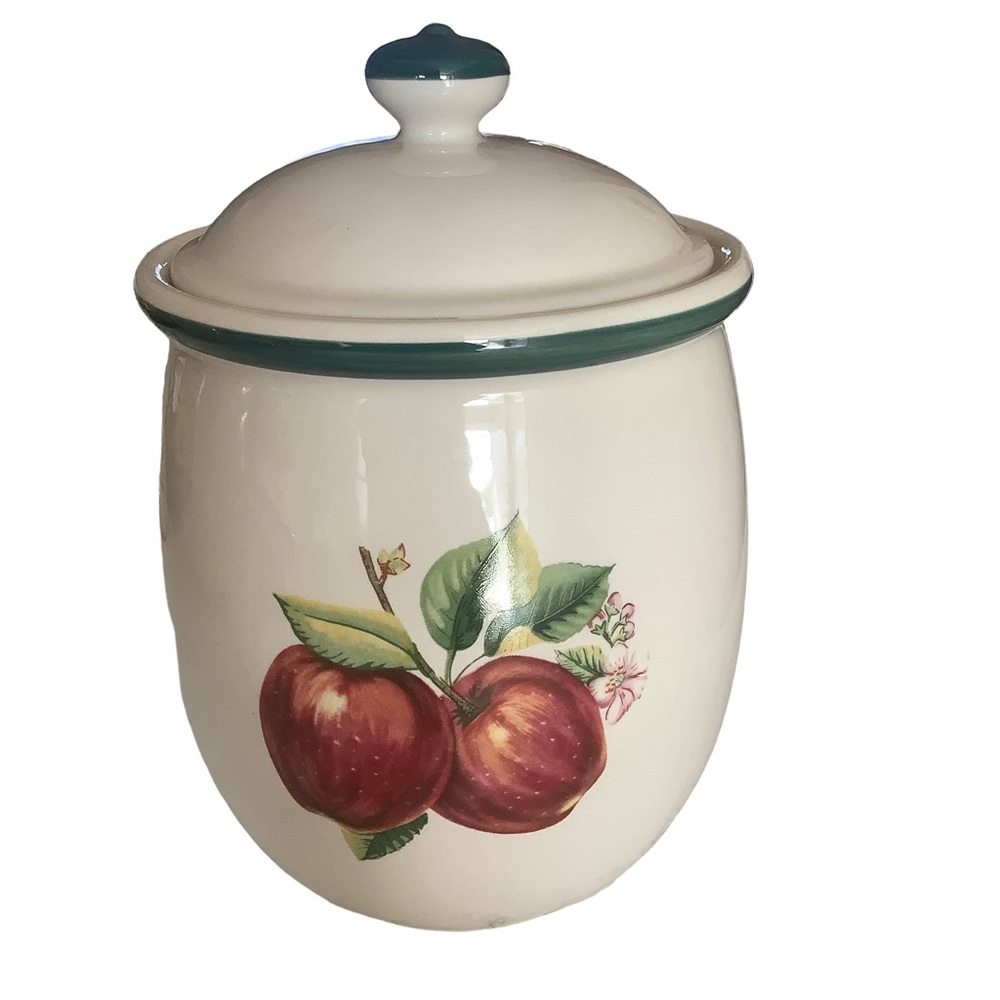 Vintage Casuals by China pearl red apples blossoms ceramic cookie jar with lid